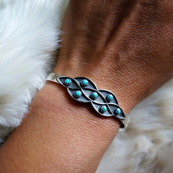 Native American Lucia Turquoise Adjustable Cuff Bracelet in Sterling Silver, Co - Picture 3 of 8